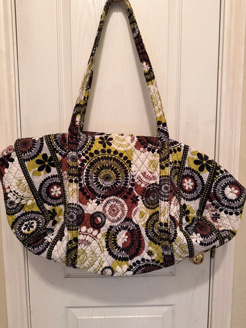 Vera Bradley Quilted Floral Medallion Tote in Olive, Brown & Black
